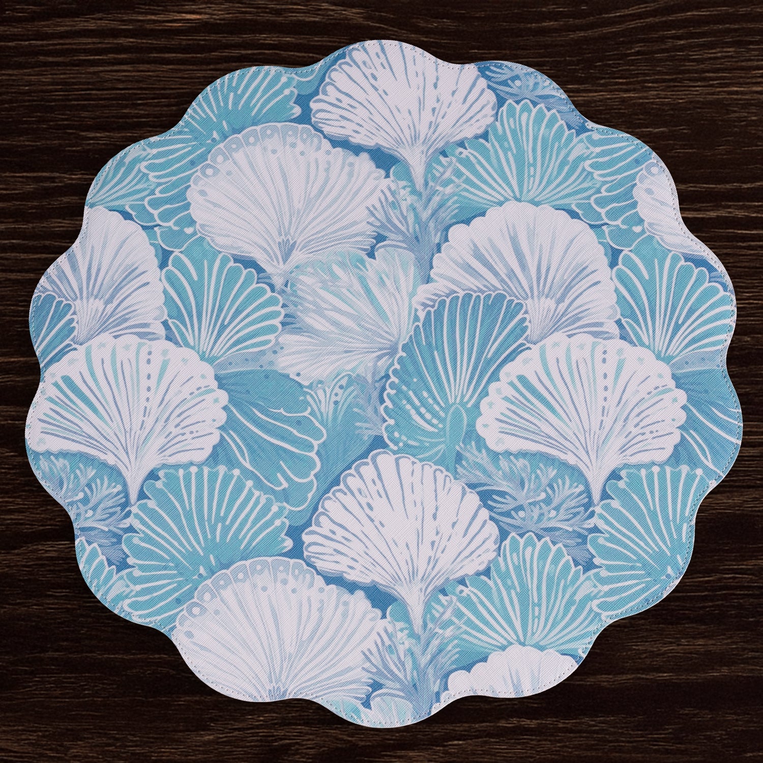 Beatriz Ball Giftware Beatriz Ball VIDA Shells & Scallops Reversible  Round Placemats Set of 4 (Blue & White)
