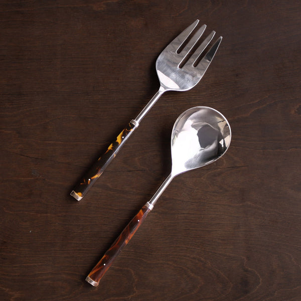 Beatriz Ball Serveware Beatriz Ball VIDA Tortoise and Gold Stainless Salad Servers (Gold)