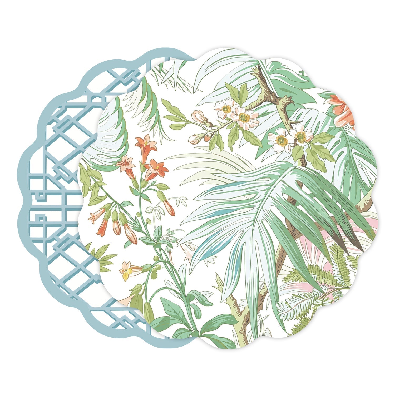 Beatriz Ball Giftware Beatriz Ball VIDA Tropical and Trellis Reversible Placemats Set of 4 (Green & Blue)
