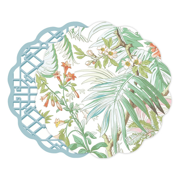 Beatriz Ball Giftware Beatriz Ball VIDA Tropical and Trellis Reversible Placemats Set of 4 (Green & Blue)