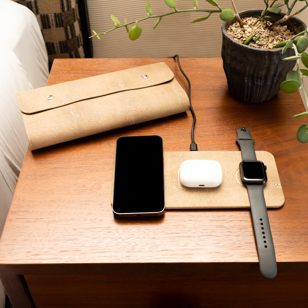Brouk & Co Giftware Tan Ace 3 in 1 Portable Wireless Fast Charging Pad