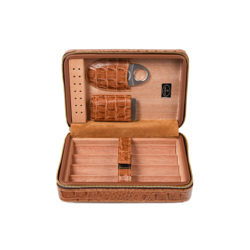 Brouk & Co Giftware Cain Croco Cigar Travel Case (Brown)