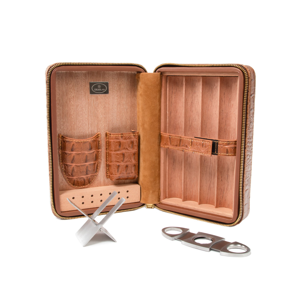 Brouk & Co Giftware Cain Croco Cigar Travel Case (Brown)