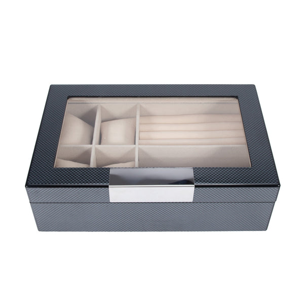 Brouk & Co Giftware Carbon Fiber Glass Top Jewelry Box Carbon Fiber