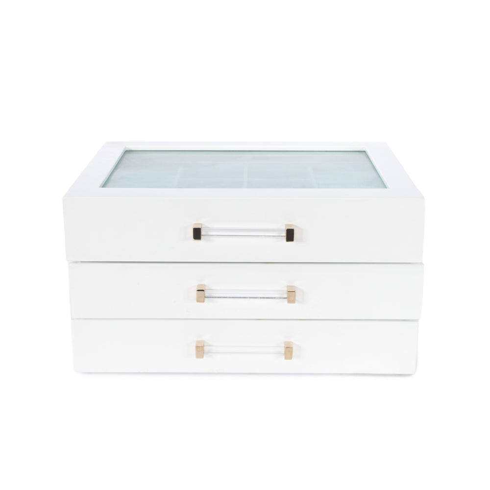 Brouk & Co Giftware Kendall 3 Clear Lid Jewelry Box White