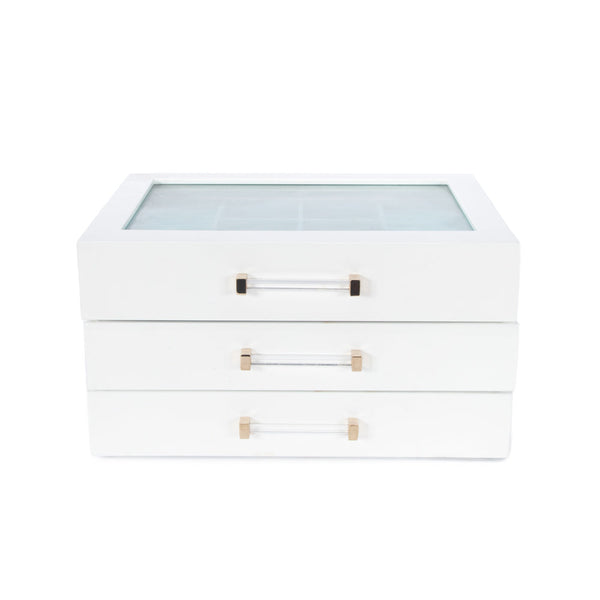 Brouk & Co Giftware Kendall 3 Clear Lid Jewelry Box White