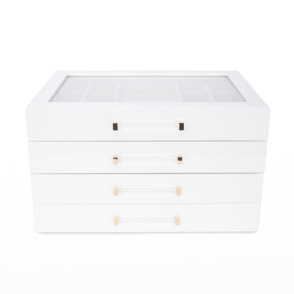 Brouk & Co Giftware Kendall 4 Clear Lid Jewelry Box White