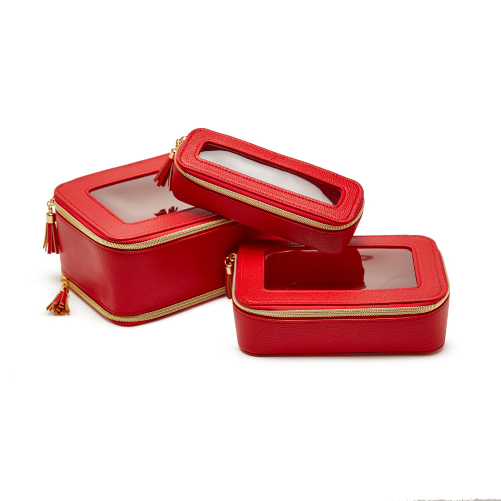 Brouk & Co Giftware Red Leah 3pc Cosmetic Case