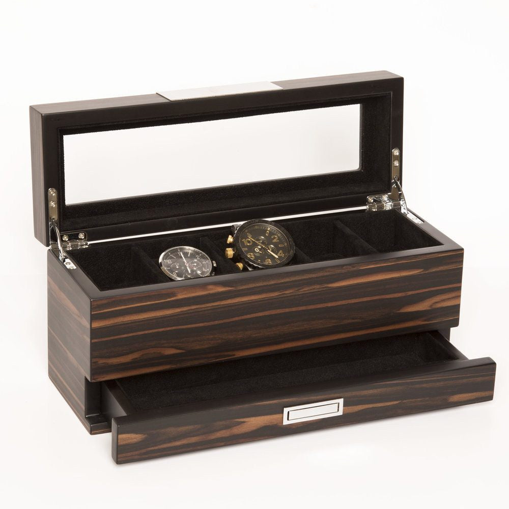 Brouk & Co Giftware Matte Ebony Watch Box 5 and Jewelry Tray