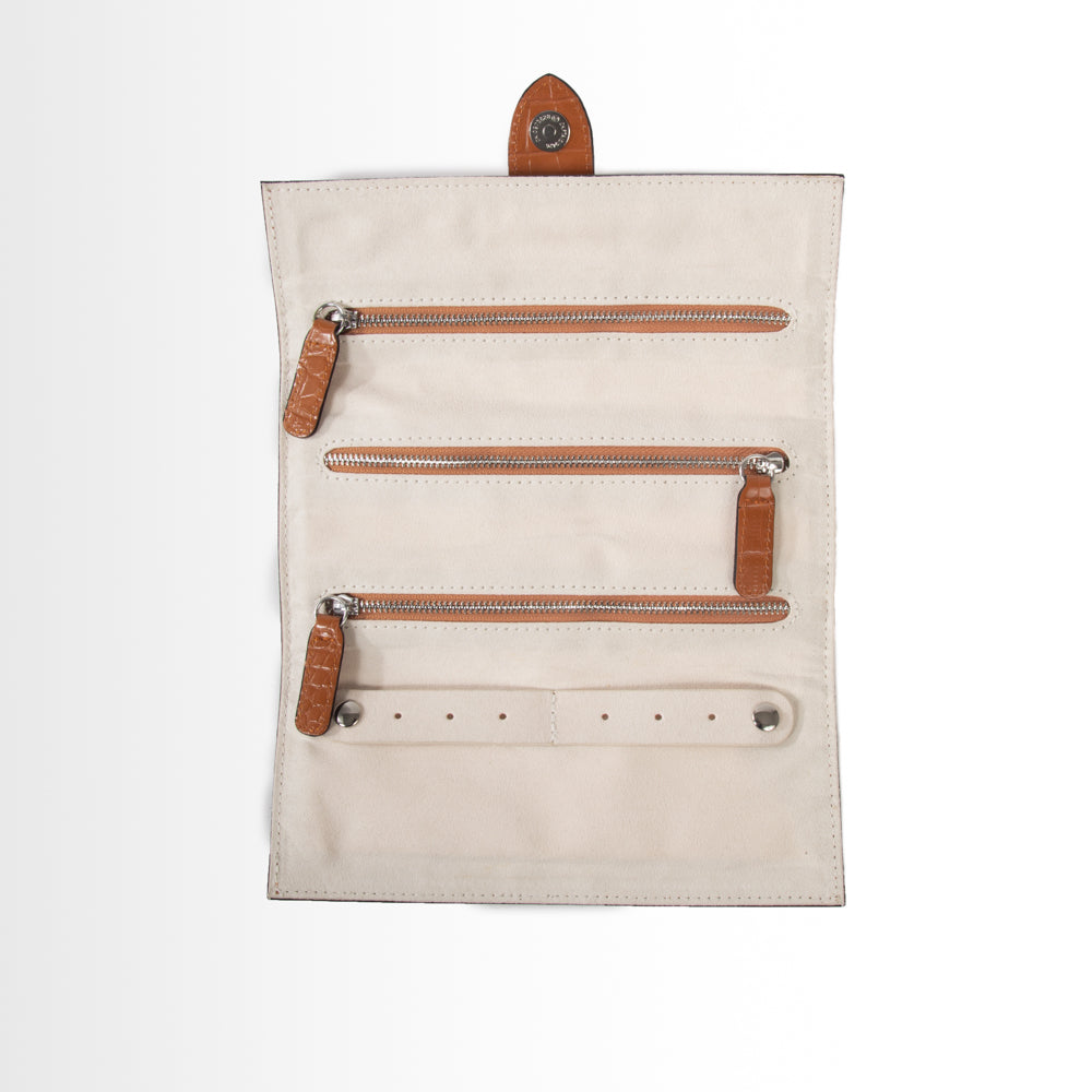 Brouk & Co Giftware Sydney 3 Pocket Jewelry Roll Brown