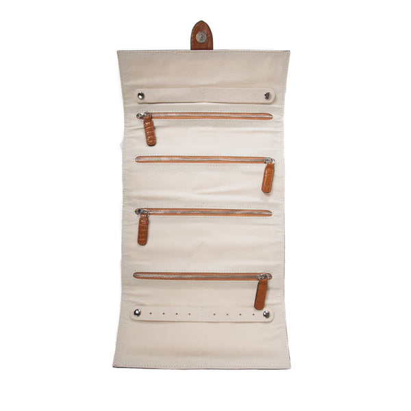 Brouk & Co Giftware Sydney 4 Pocket Jewelry Roll Brown