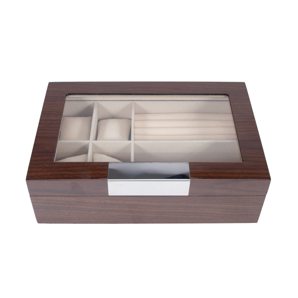 Brouk & Co Giftware Wood Glass Top Jewelry Box Brown