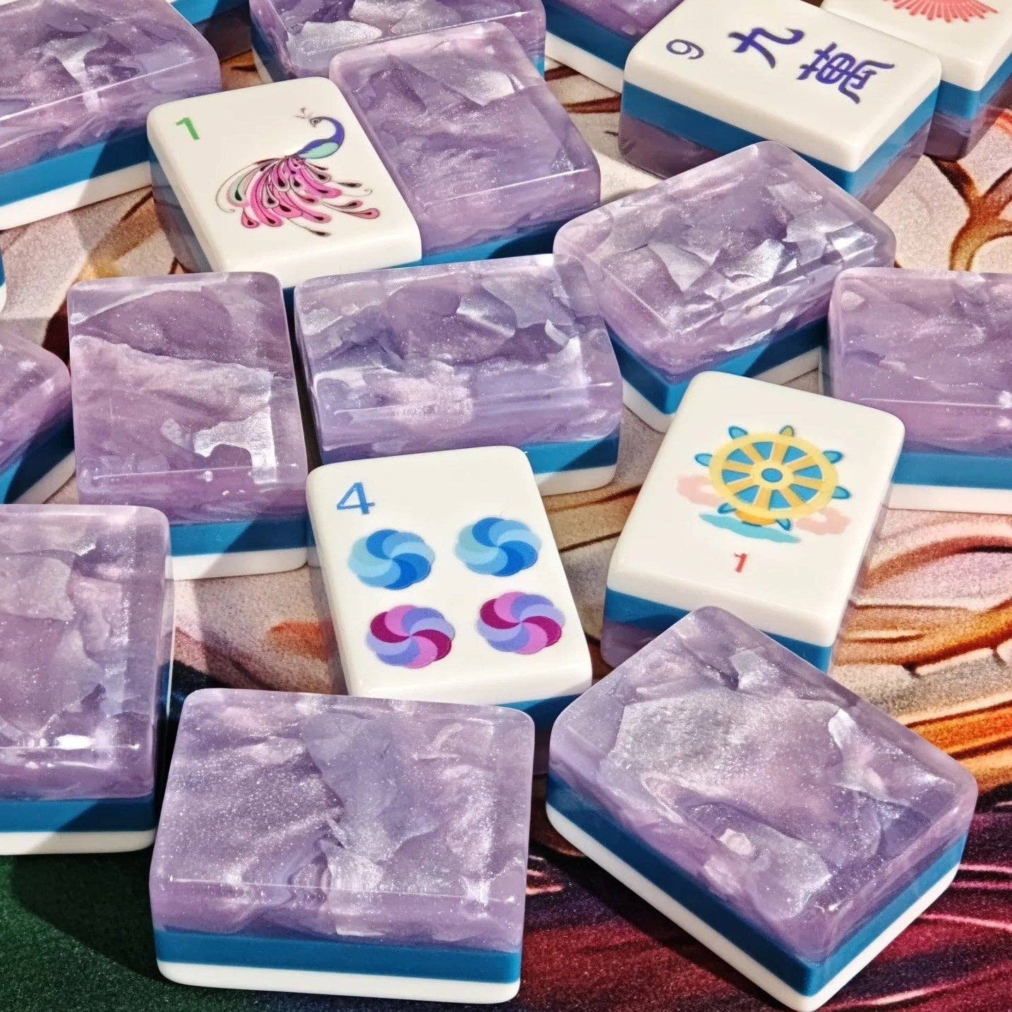 Lavender Peacock Mahjong Tile Set