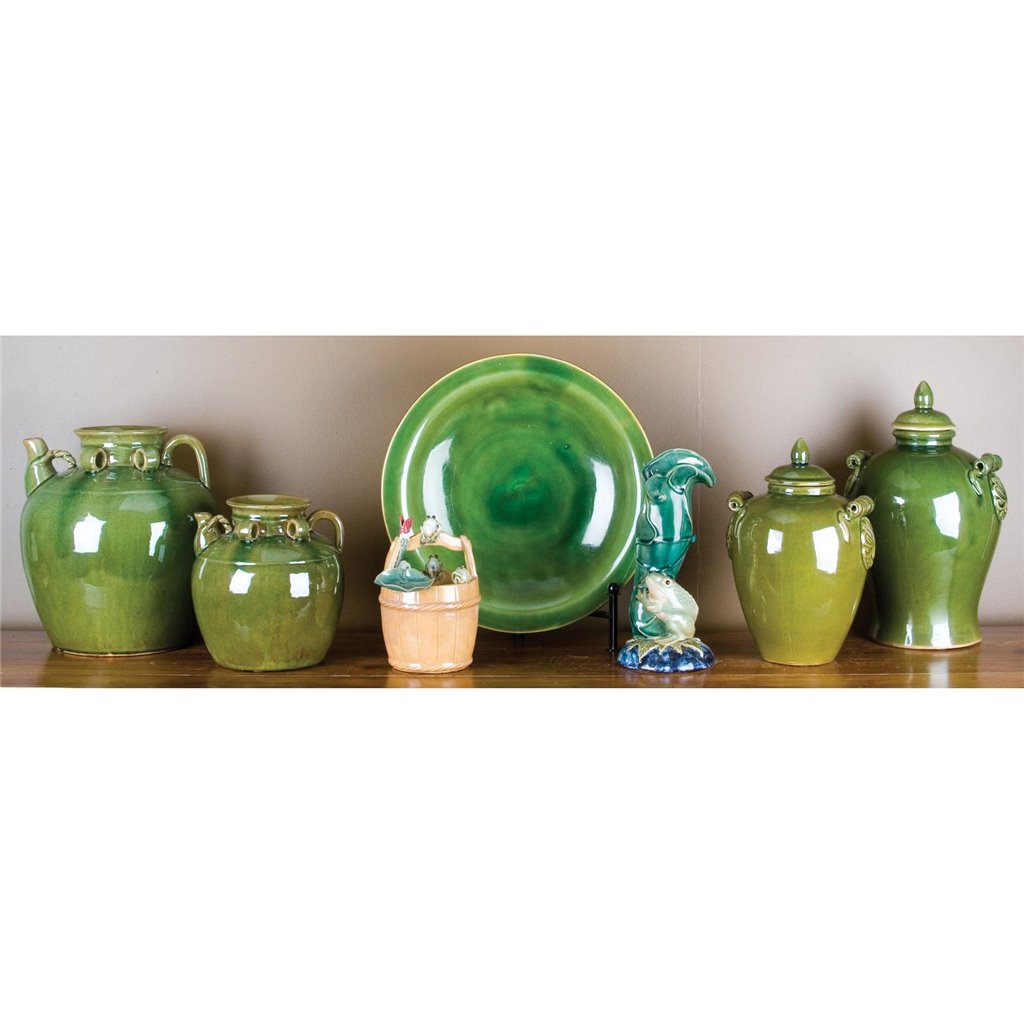 Danny's Fine Porcelain 12x13h Large Tea Jar W/ Stand - Green