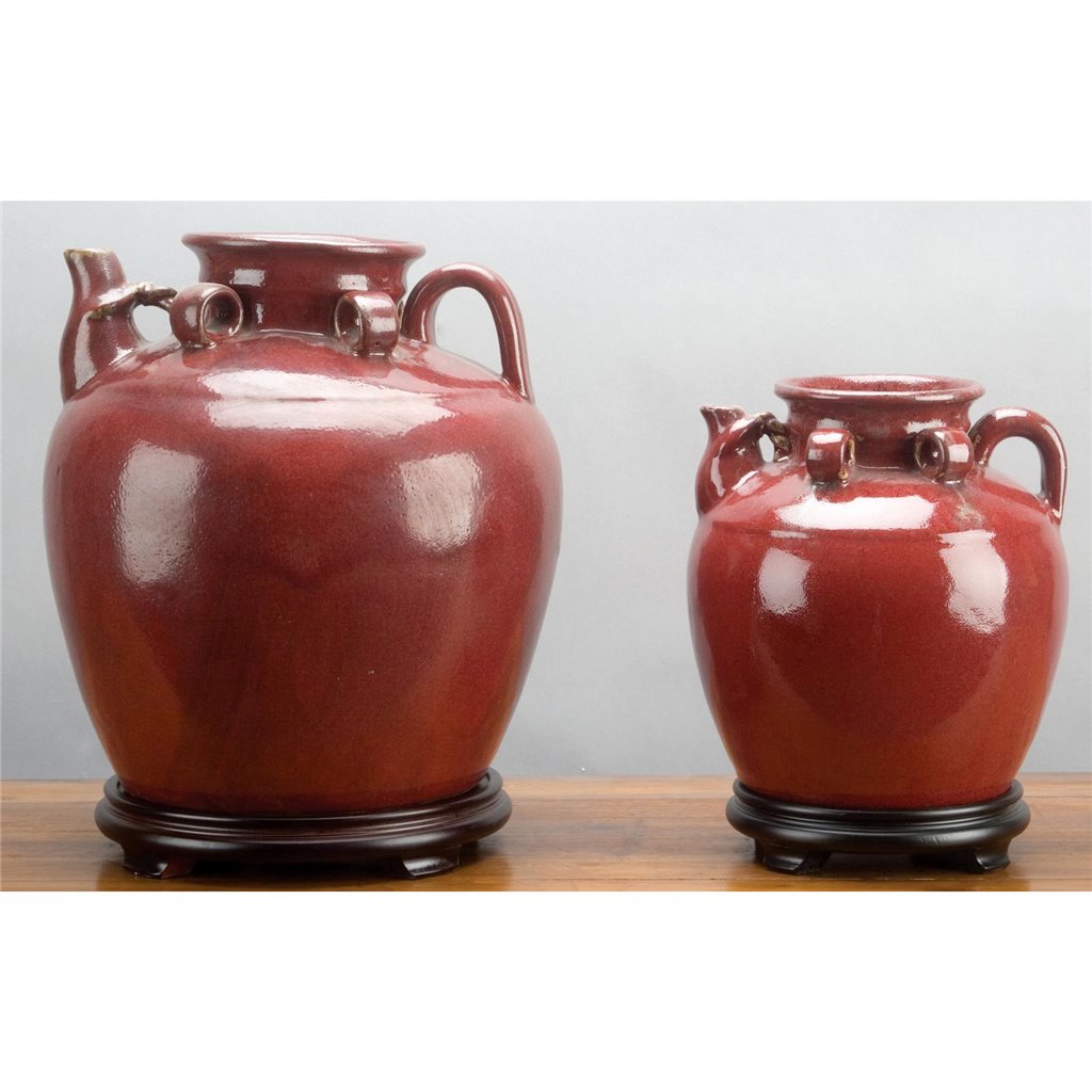 Danny's Fine Porcelain 12x13h Large Tea Jar W/ Stand - Red