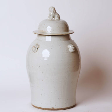 Cobalt Guild Home Decor 25" Stout Rustic White Porcelain Temple Jar with Lugs