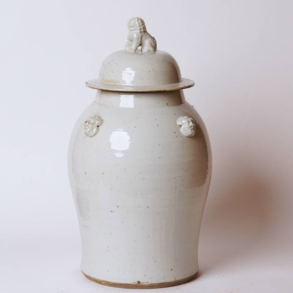 Cobalt Guild Home Decor 25" Stout Rustic White Porcelain Temple Jar with Lugs