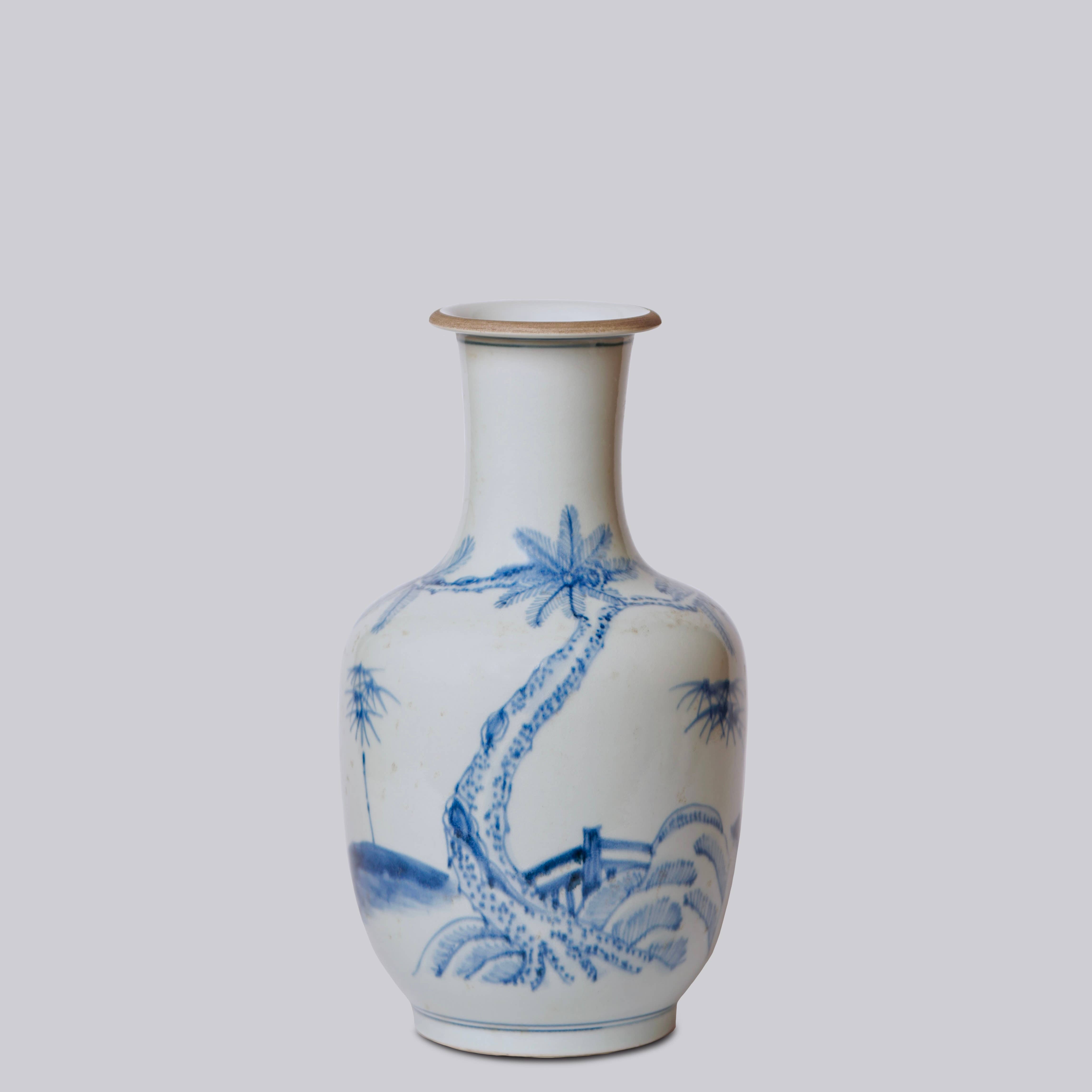 Cobalt Guild Home Decor Bamboo Blue and White Porcelain Mallet Vase
