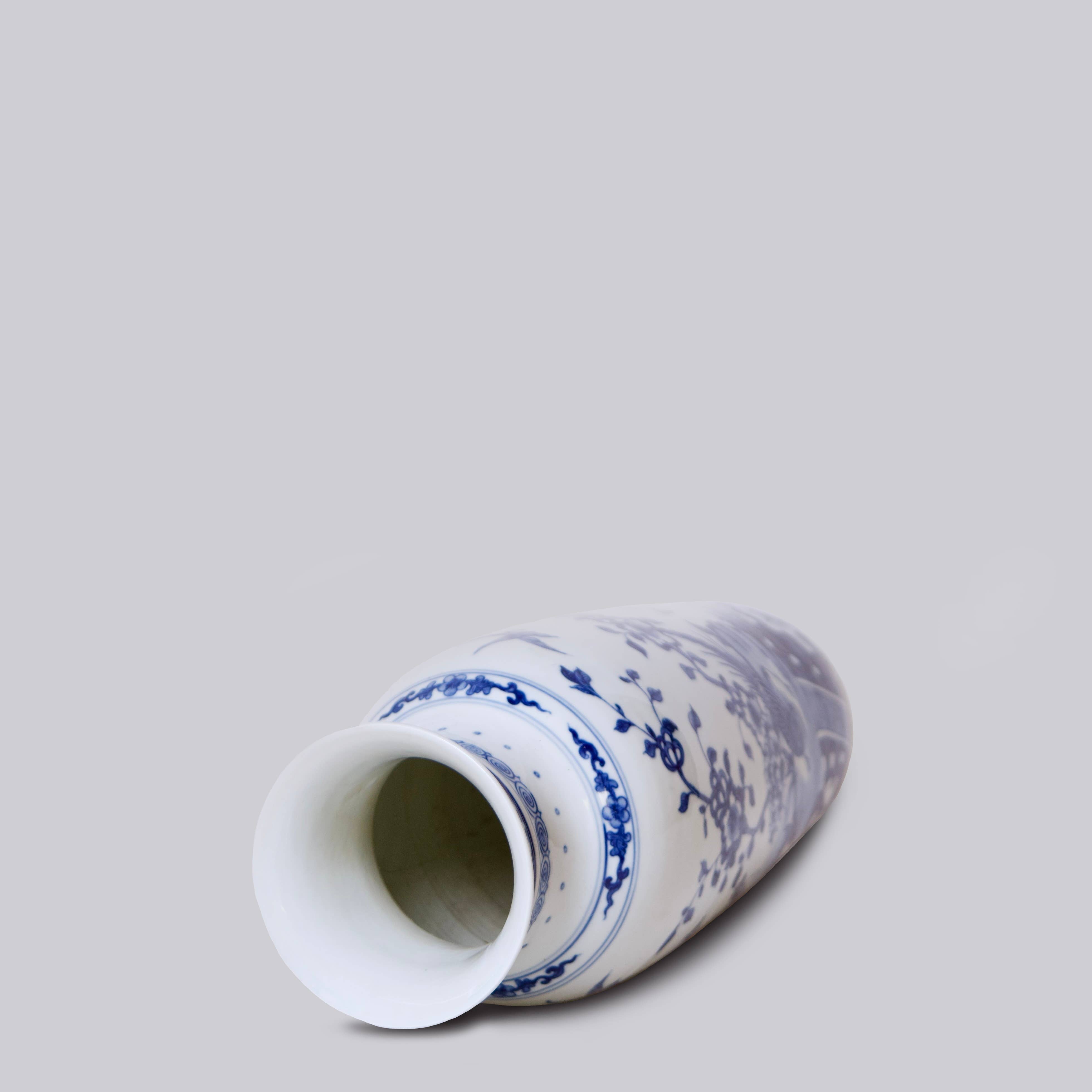 Cobalt Guild Home Decor Bird and Flower Blue and White Porcelain Mallet Vase