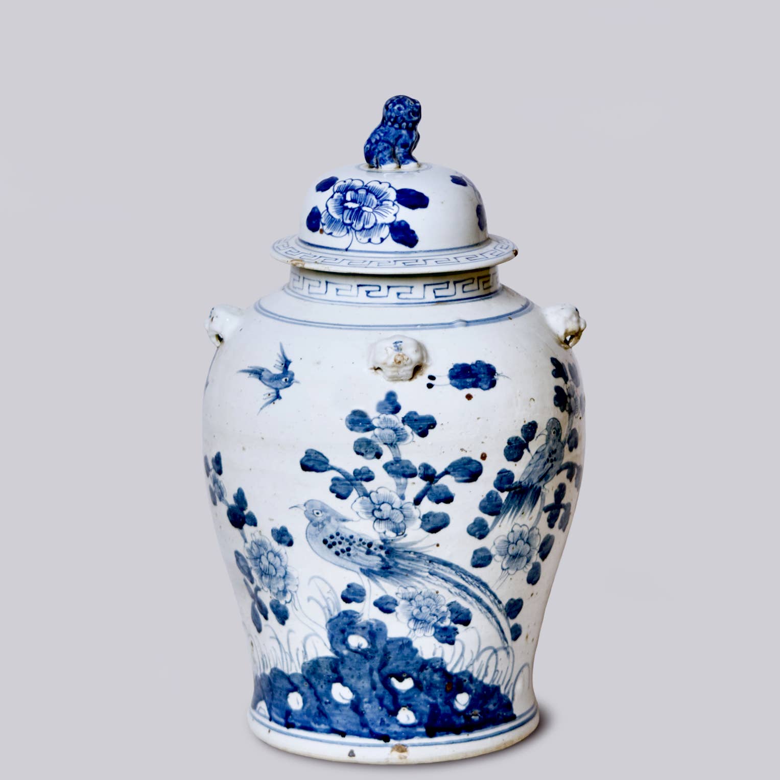Cobalt Guild Home Decor Bird and Flower Blue and White Porcelain Temple Jar