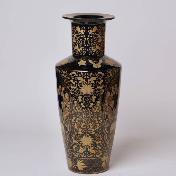 Cobalt Guild Home Decor Black and Gold Porcelain Mallet Vase