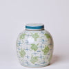 Cobalt Guild Home Decor Blue and Green Porcelain Cranes and Clouds Round Storage Jar