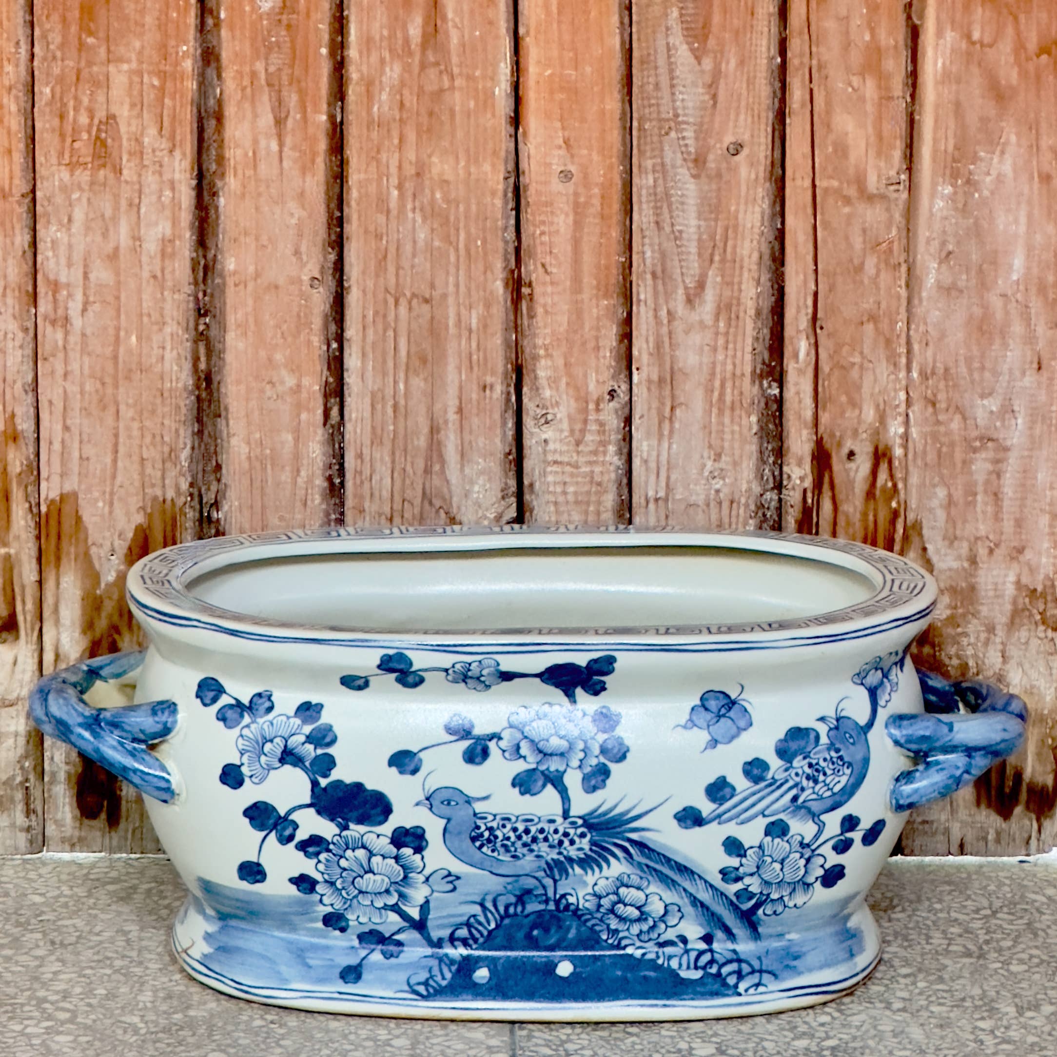Cobalt Guild Home Decor Blue and White Bird and Flower Porcelain Oval Compote