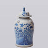 Cobalt Guild Home Decor Blue and White Bird and Flower Porcelain Temple Jar