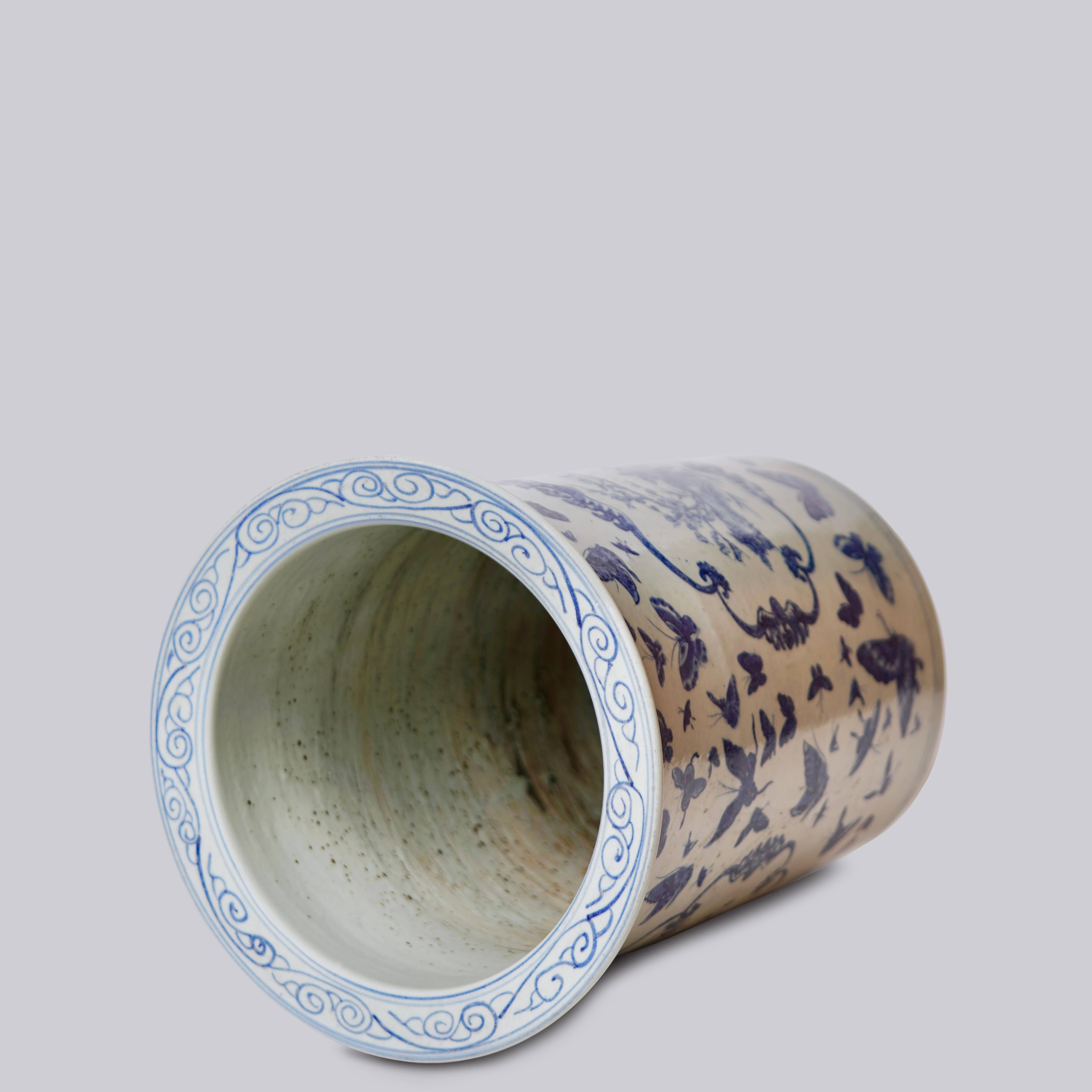 Cobalt Guild Home Decor Blue and White Butterfly Porcelain Umbrella Stand
