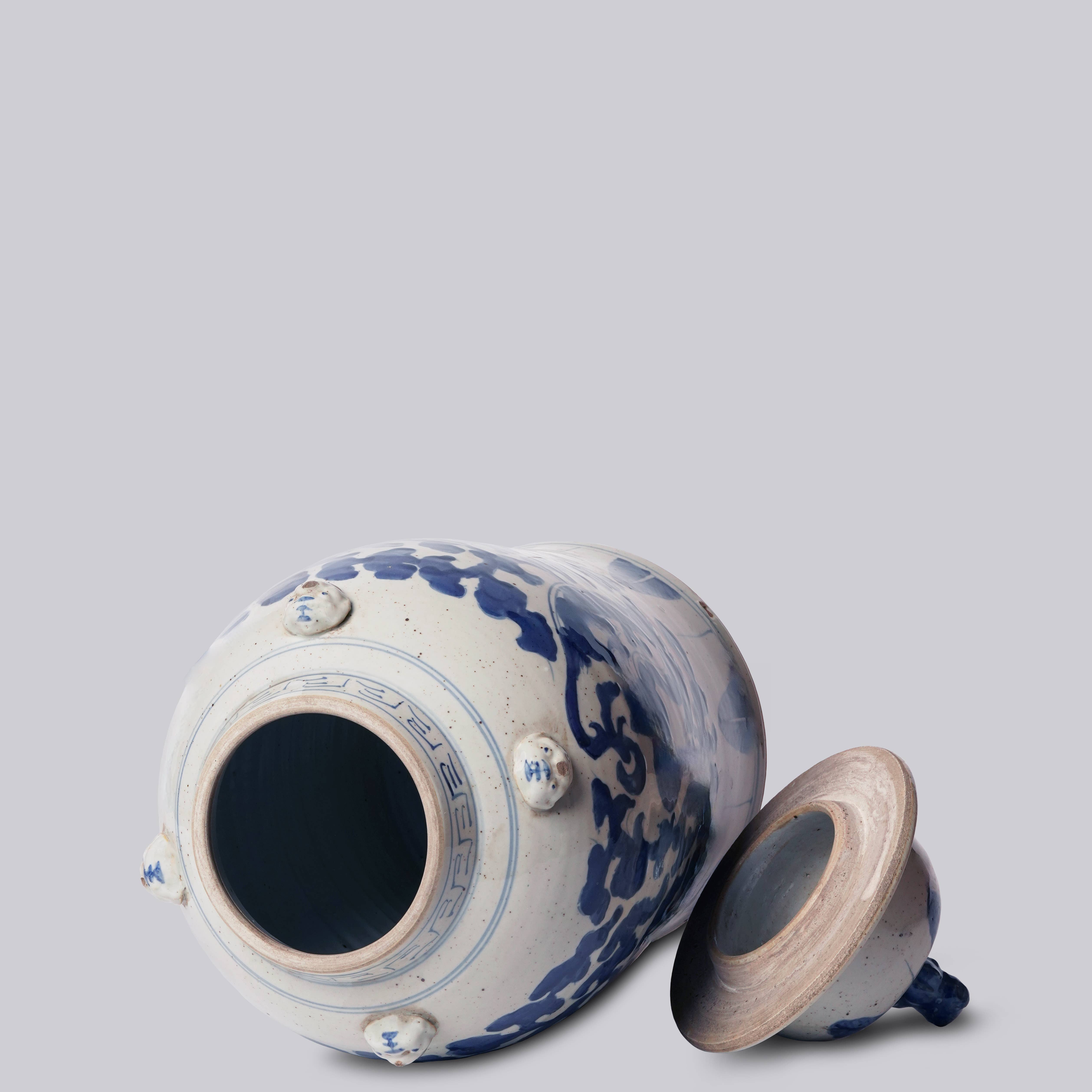 Cobalt Guild Home Decor Blue and White Grass Dragon Porcelain Temple Jar