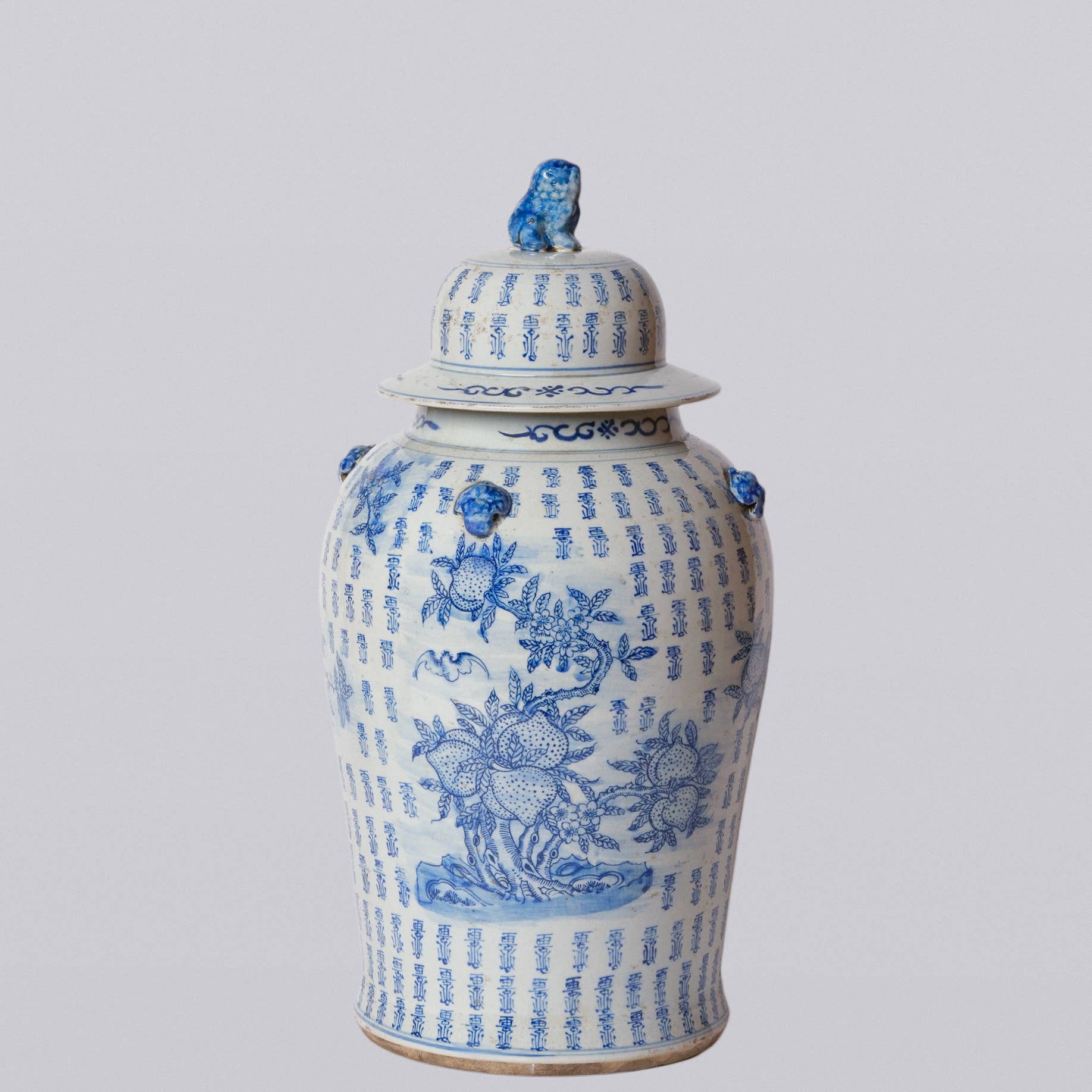 Cobalt Guild Home Decor Blue and White Longevity and Peaches Porcelain Temple Jar