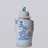 Cobalt Guild Home Decor Blue and White Longevity and Peaches Porcelain Temple Jar