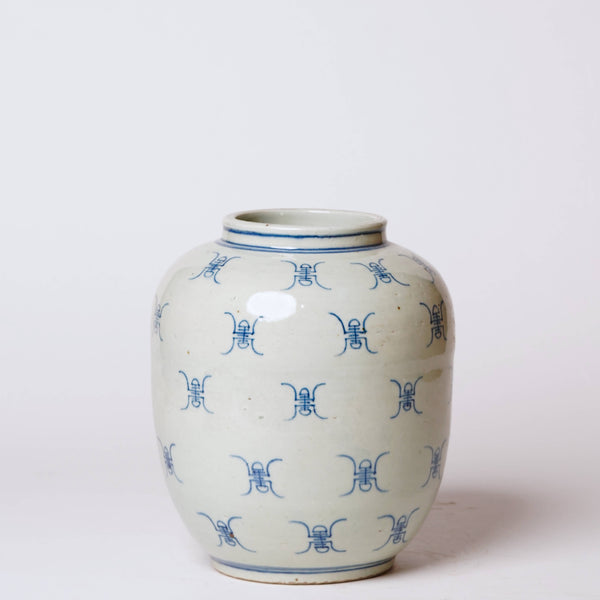 Cobalt Guild Home Decor Blue and White Longevity Barrel Vase
