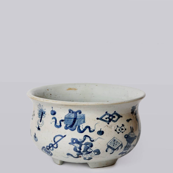 Cobalt Guild Home Decor Blue and White Porcelain Ancient Treasures Bulbous Cachepot