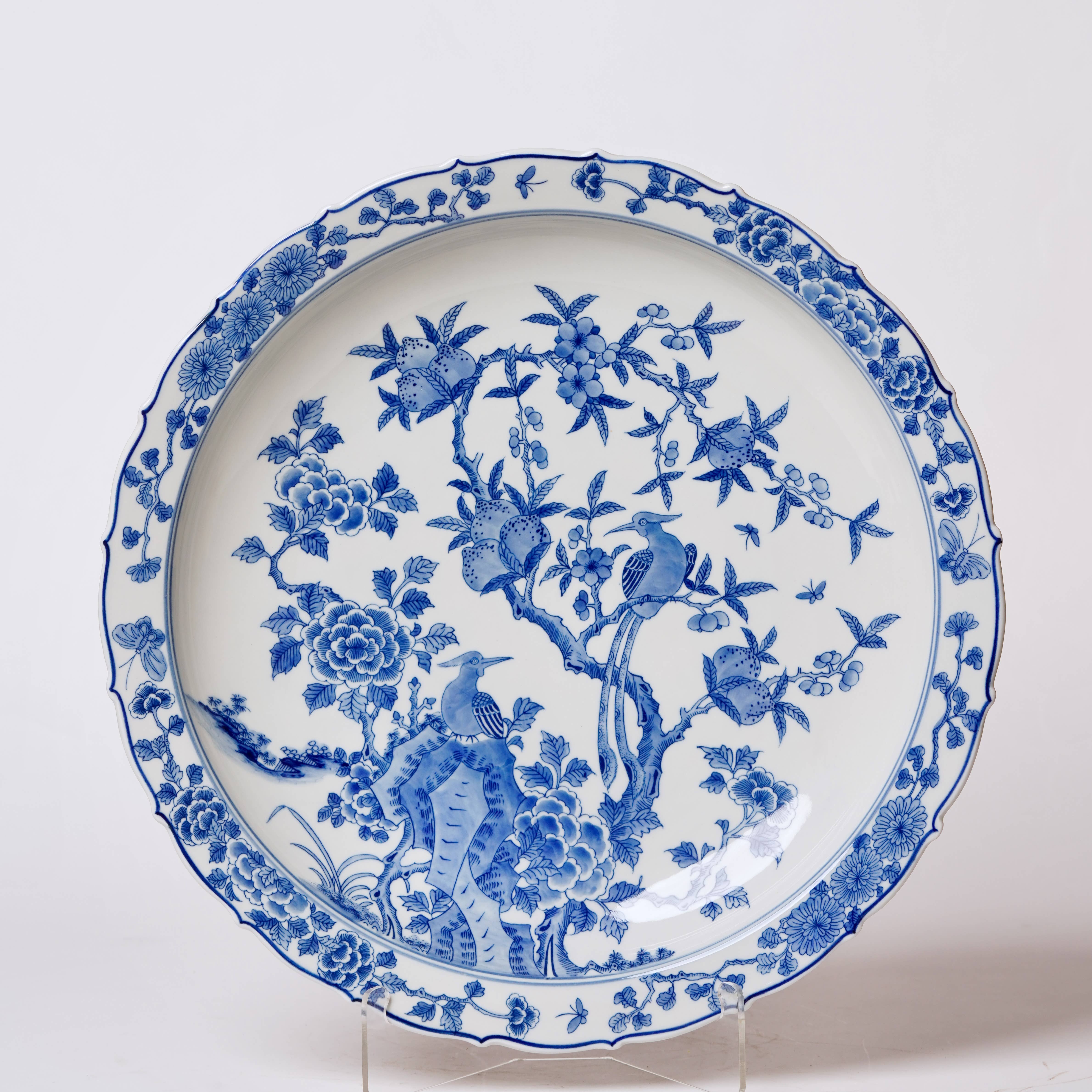 Cobalt Guild Home Decor Blue and White Porcelain Bird and Flower Platter