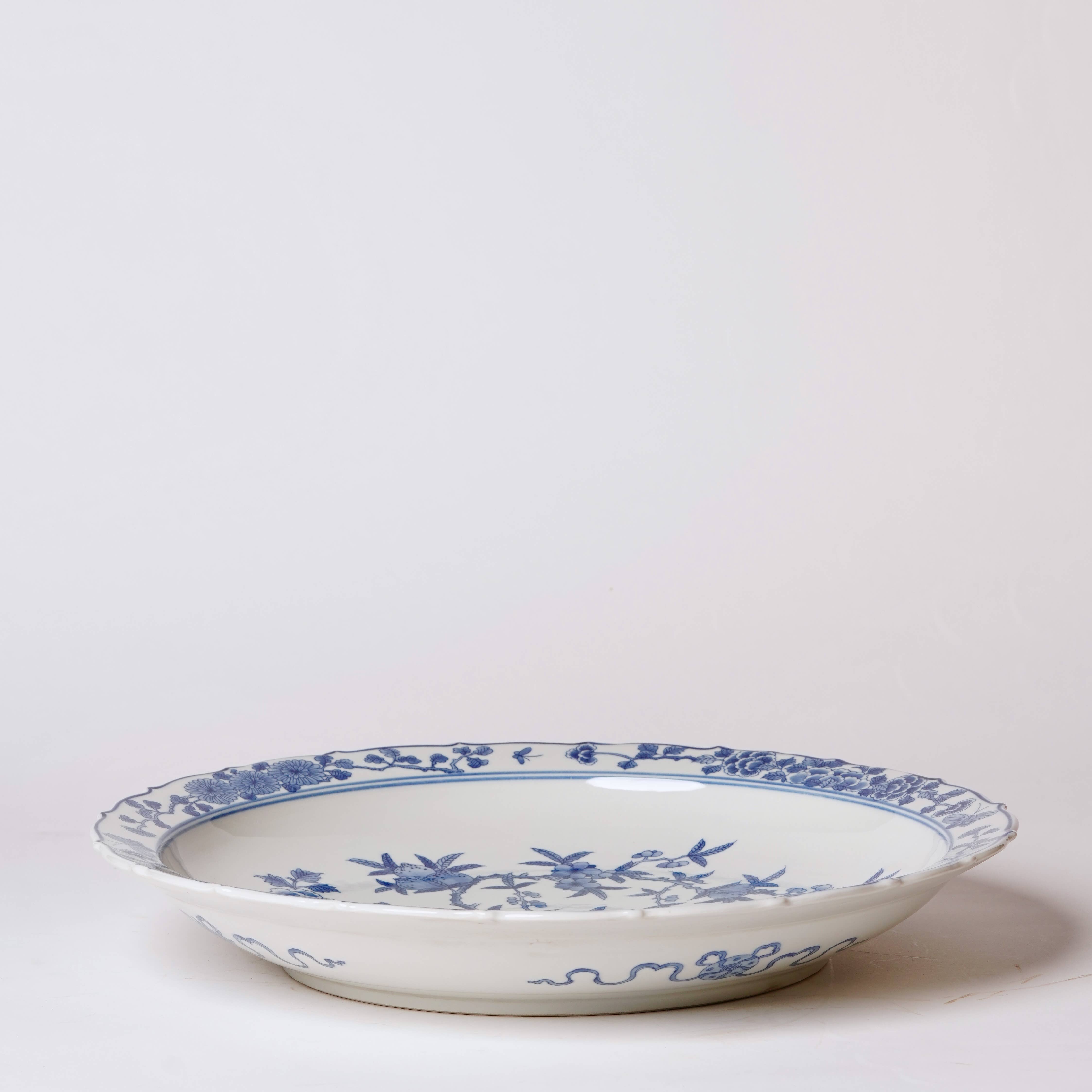 Cobalt Guild Home Decor Blue and White Porcelain Bird and Flower Platter