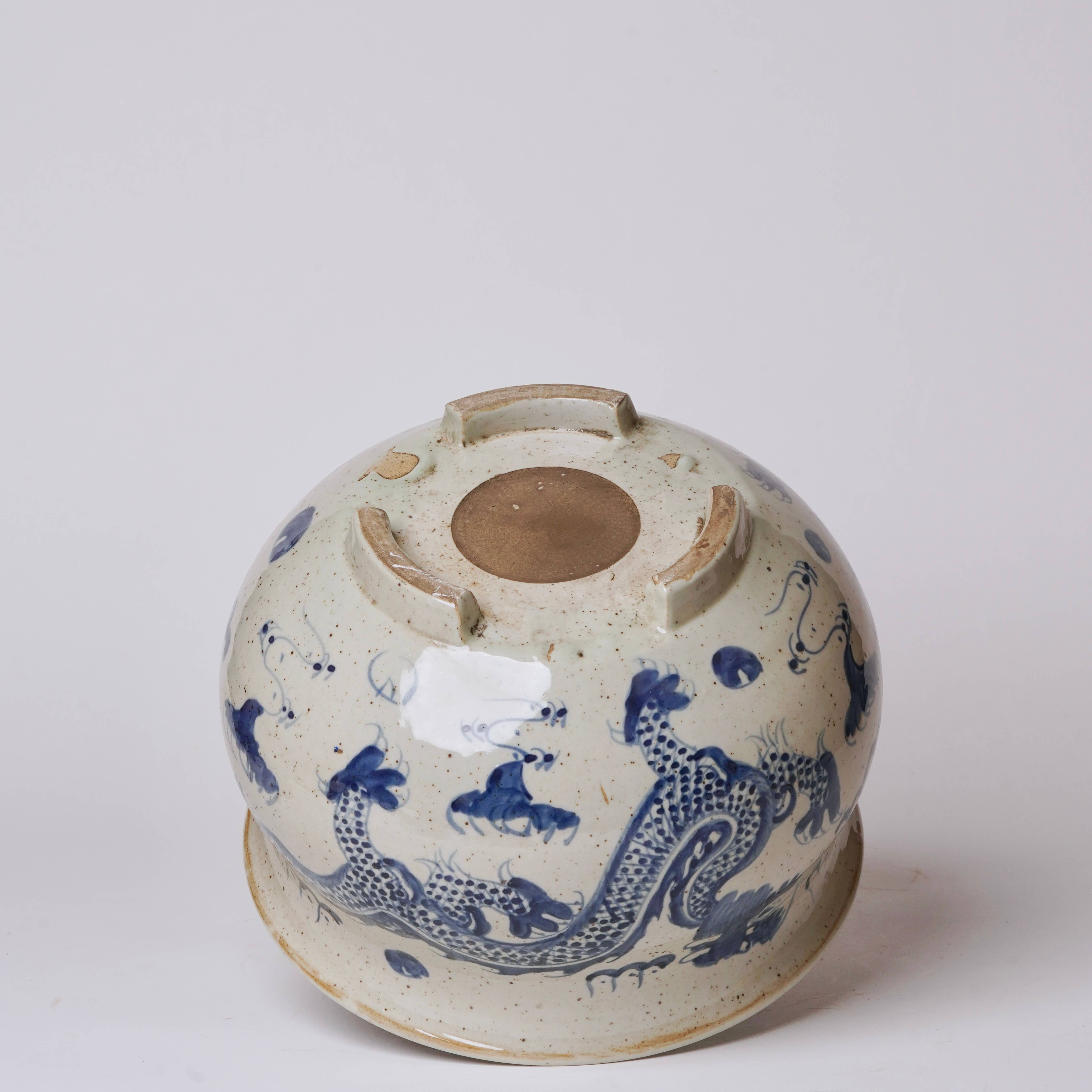 Cobalt Guild Home Decor Blue and White Porcelain Dancing Dragon Bulbous Cachepot