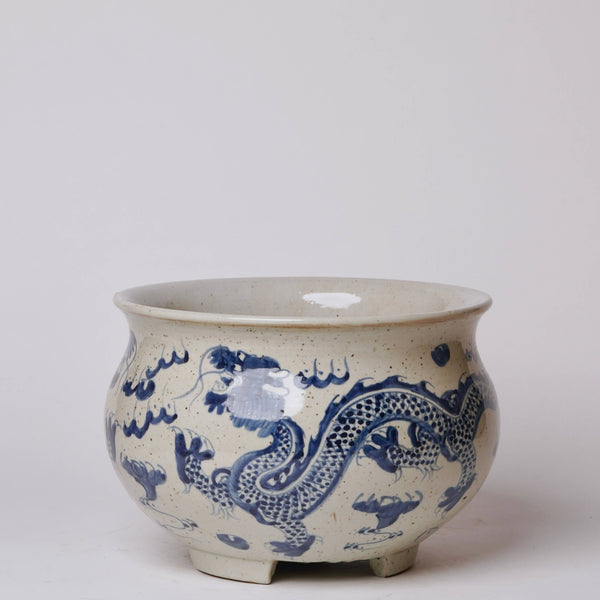 Cobalt Guild Home Decor Blue and White Porcelain Dancing Dragon Bulbous Cachepot