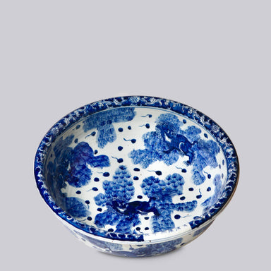 Cobalt Guild Home Decor Blue and White Porcelain Dancing Lion Low Bowl