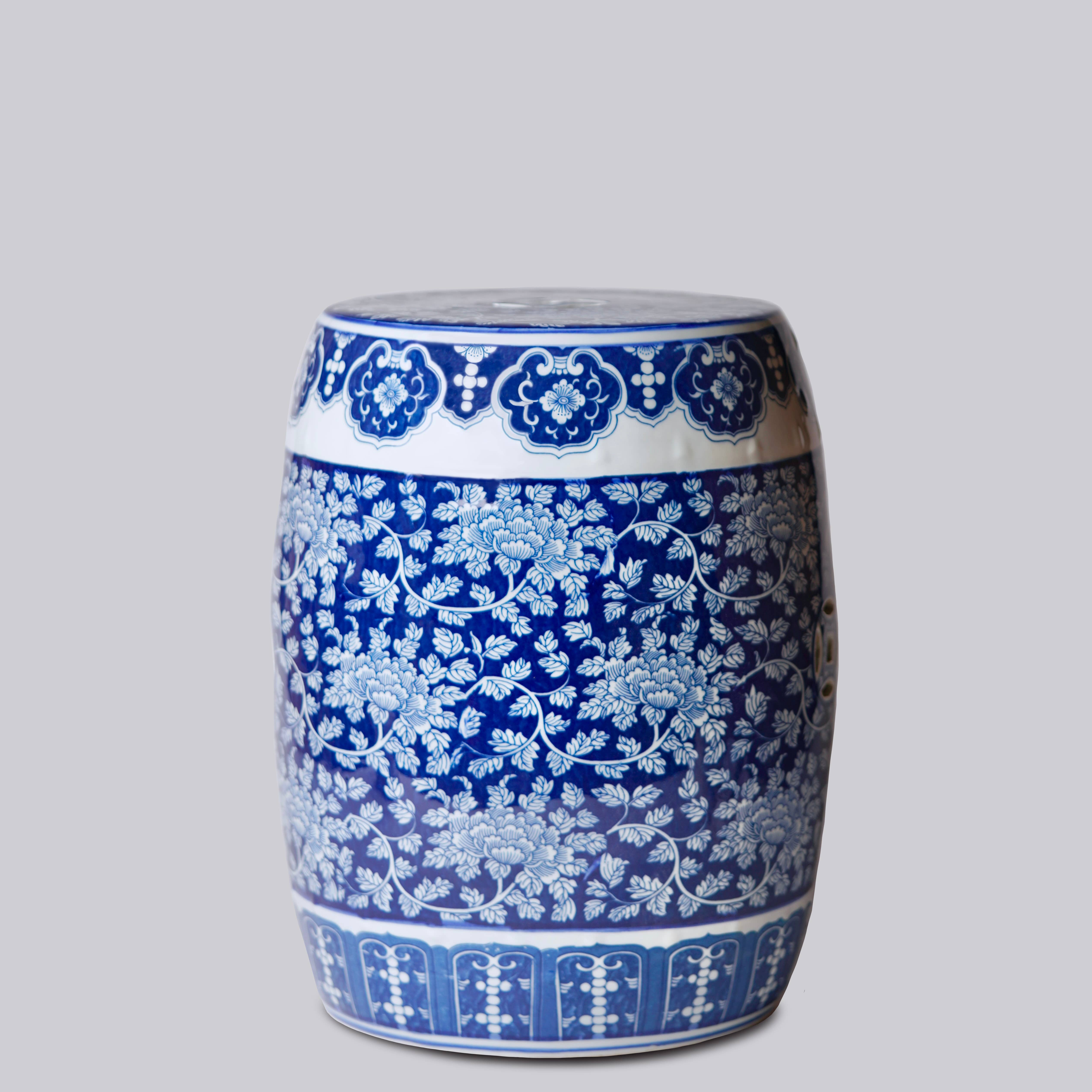 Cobalt Guild Home Decor Blue and White Porcelain Dark Peony Garden Seat