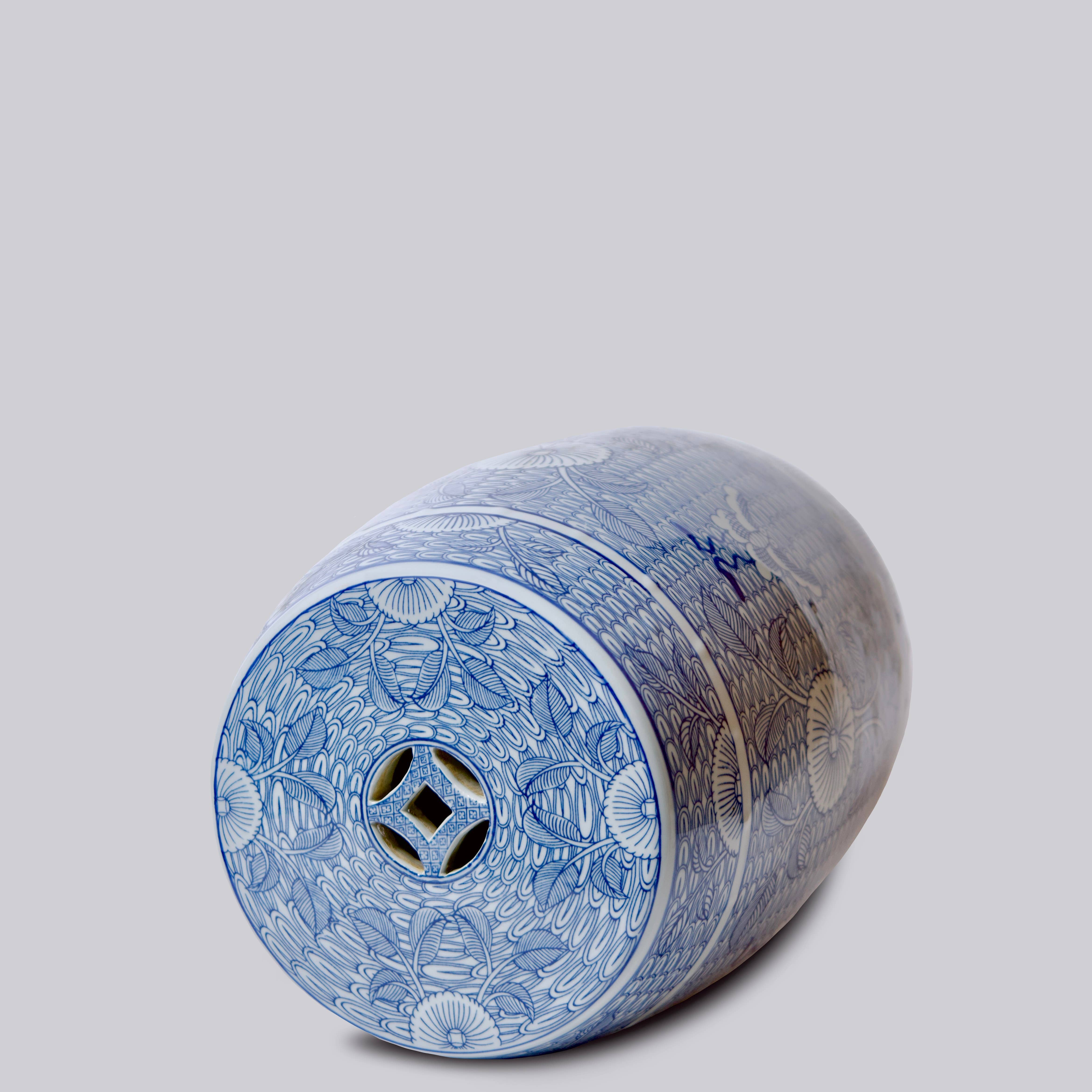 Cobalt Guild Home Decor Blue and White Porcelain Deco Floral Garden Seat