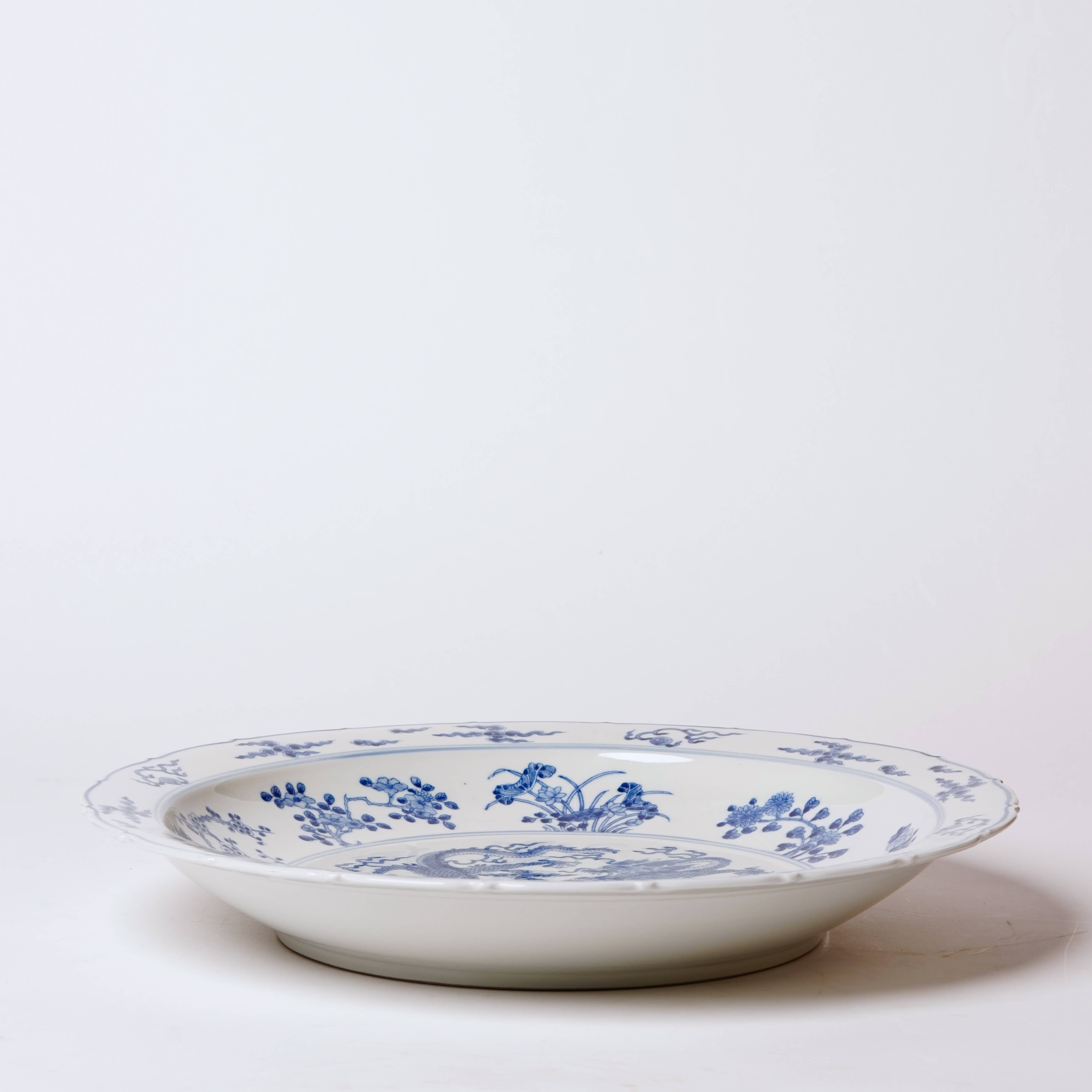 Cobalt Guild Home Decor Blue and White Porcelain Double Dragon Platter