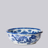 Cobalt Guild Home Decor Blue and White Porcelain Dragon and Pearl Low Bowl