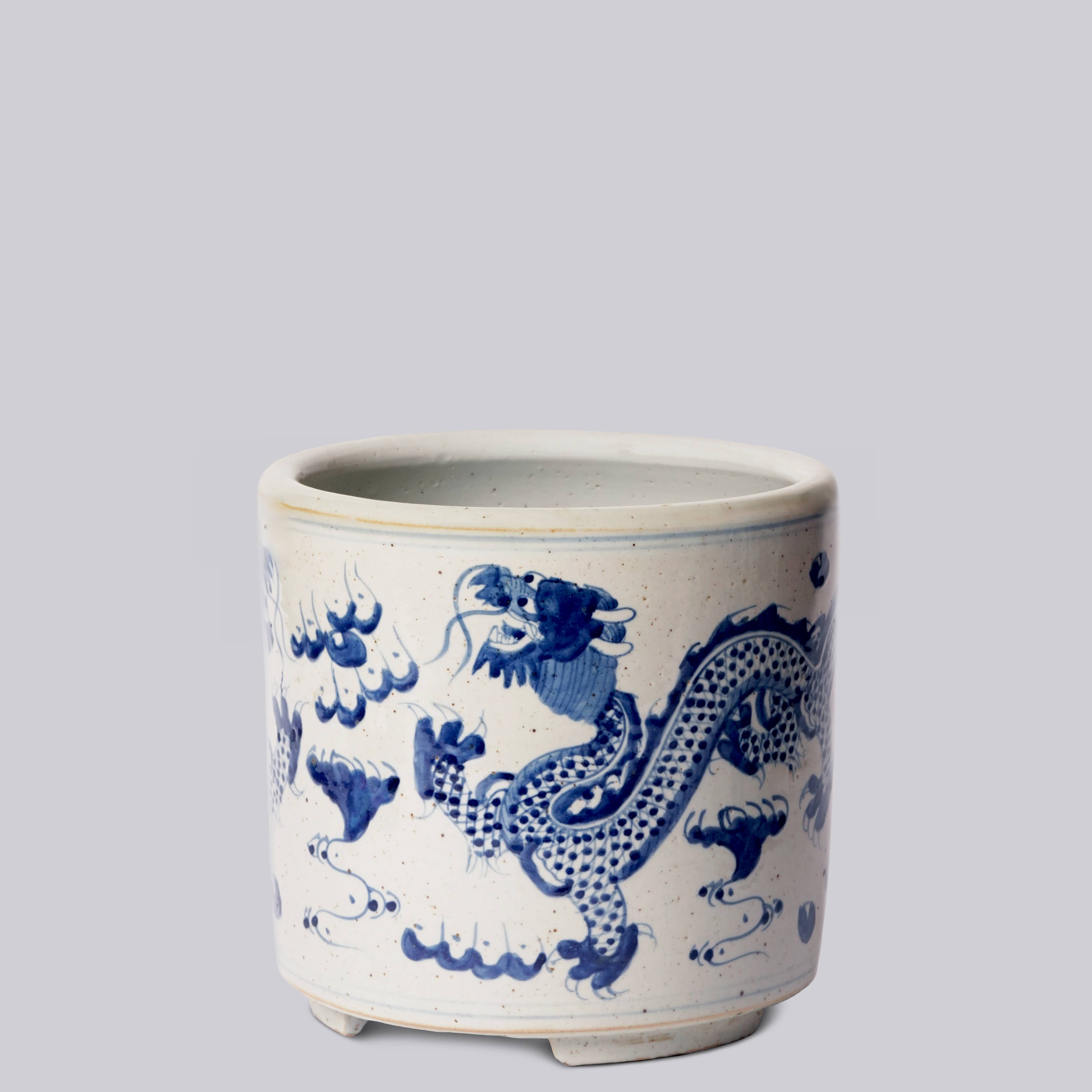 Cobalt Guild Home Decor Blue and White Porcelain Dragon Footed Cachepot