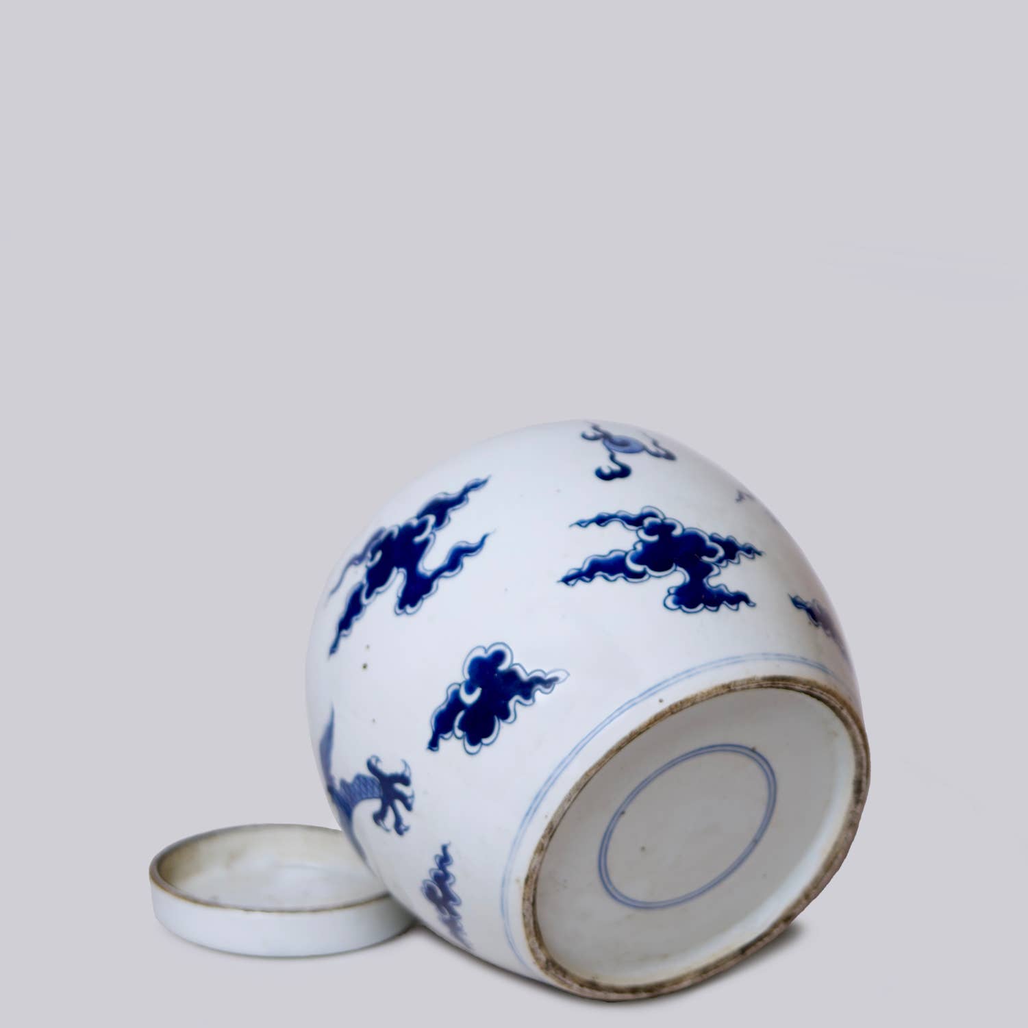 Cobalt Guild Home Decor Blue and White Porcelain Dragon Lidded Round Storage Jar