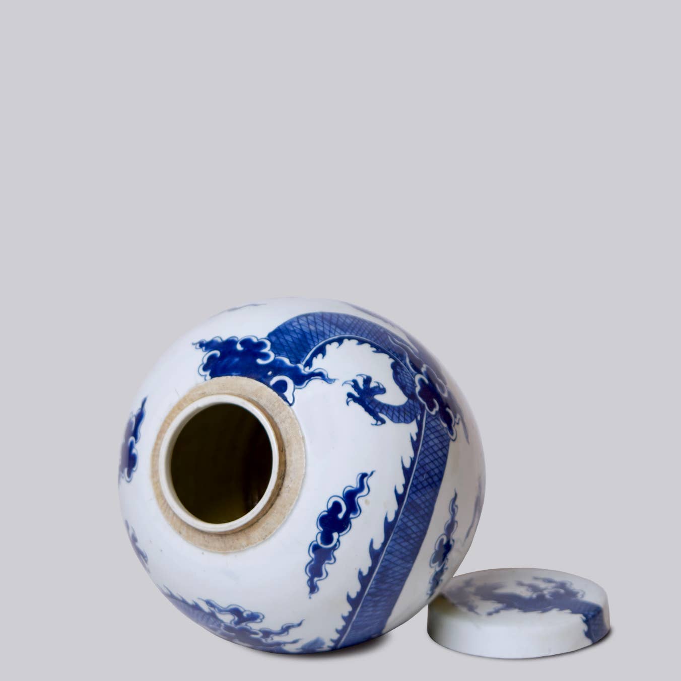 Cobalt Guild Home Decor Blue and White Porcelain Dragon Lidded Round Storage Jar