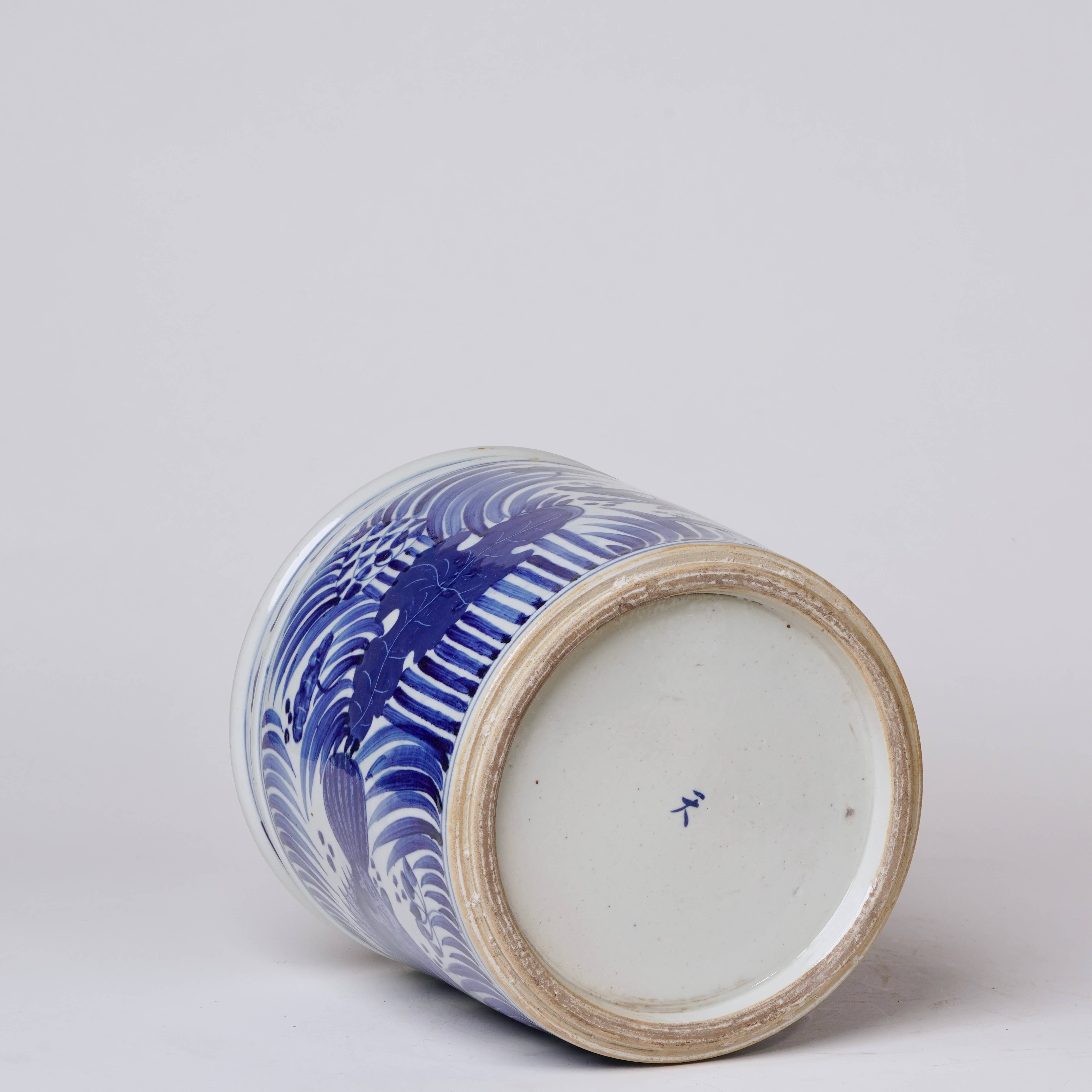 Cobalt Guild Home Decor Blue and White Porcelain Fish and Lotus Cachepot