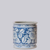 Cobalt Guild Home Decor Blue and White Porcelain Floral Cachepot with Indented Rim