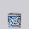 Cobalt Guild Home Decor Blue and White Porcelain Floral Cachepot with Indented Rim