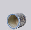 Cobalt Guild Home Decor Blue and White Porcelain Floral Cachepot with Indented Rim